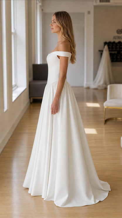 Side profile of white formal gown